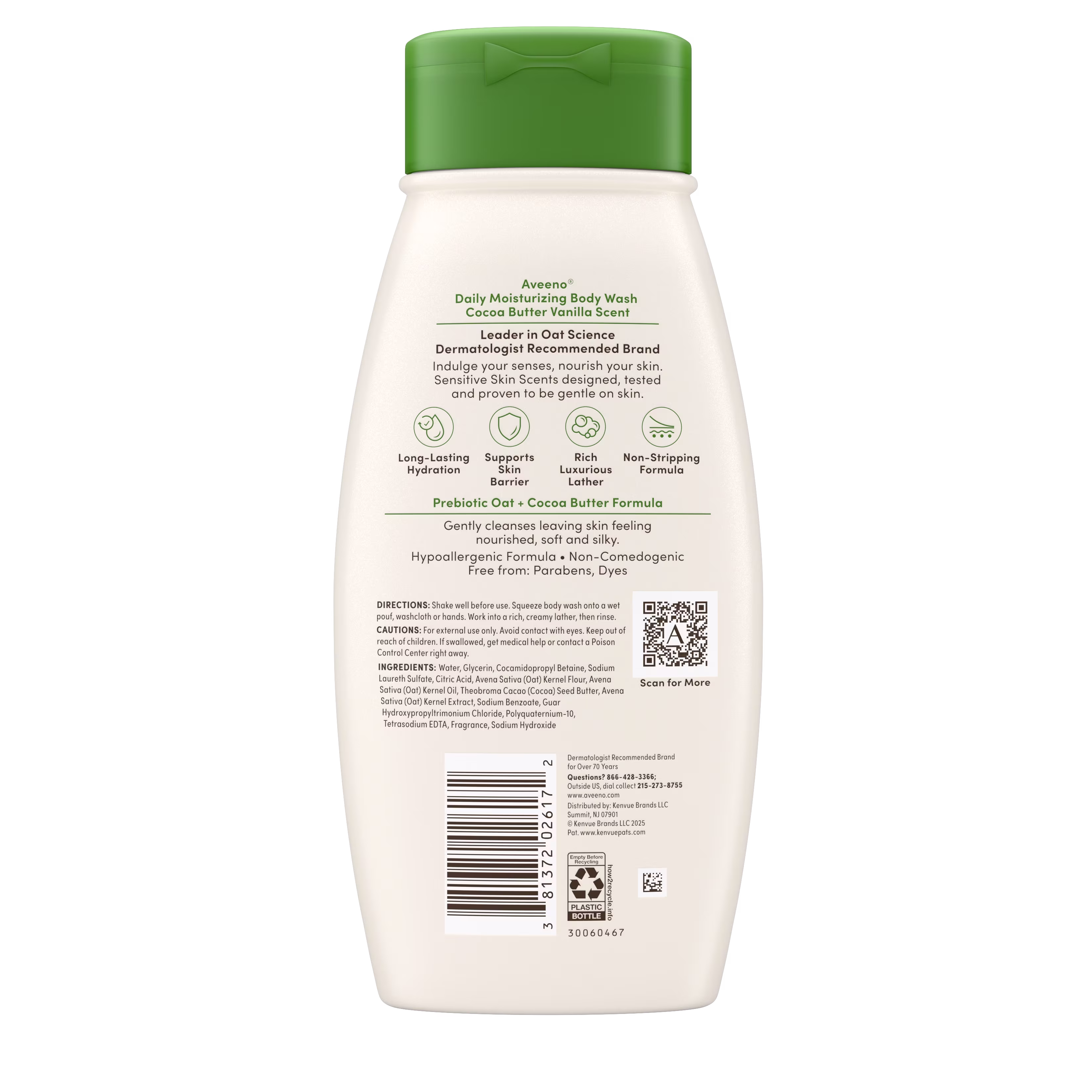 Back pack shot of Aveeno® Daily Moisturizing Body Wash, Cocoa Butter Vanilla Scent 18oz Back pack shot of Aveeno® Daily Moisturizing Body Wash, Cocoa Butter Vanilla Scent 18oz
