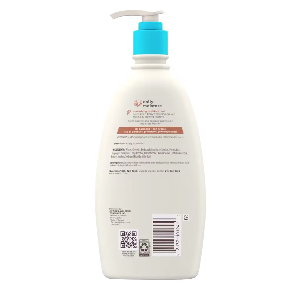 Back pack shot of Aveeno® Baby Daily Moisture Lotion 18oz