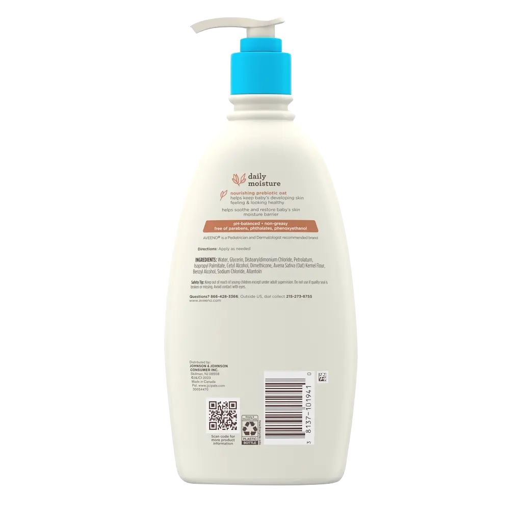 Back pack shot of Aveeno® Baby Daily Moisture Lotion 18oz