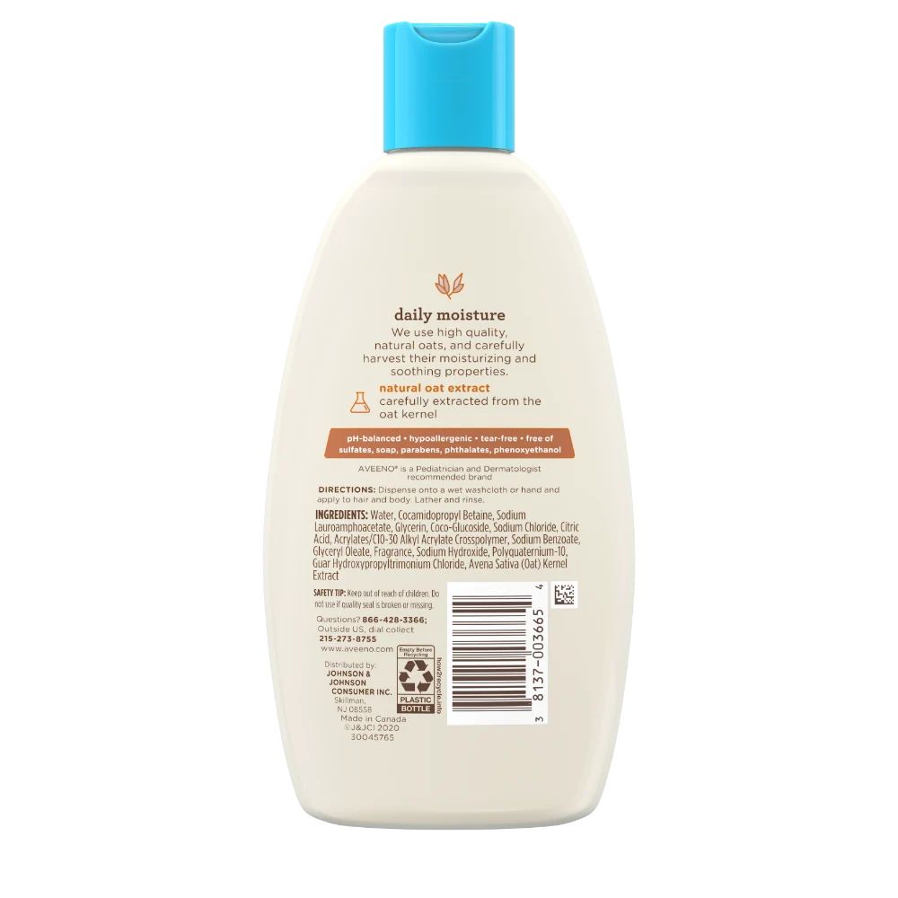 Back Pack shot of Baby Daily Moisture Wash & Shampoo 8oz