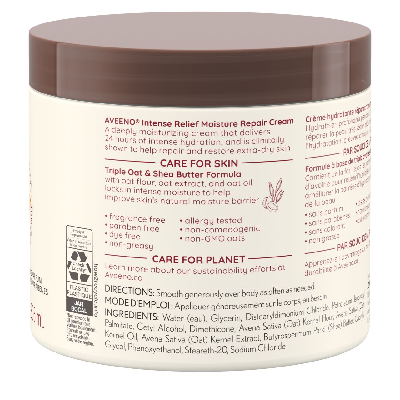 AVEENO® INTENSE RELIEF MOISTURE REPAIR CREAM - Image 2 - Aveeno - en-CA Back Shot of AVEENO® Intense Relief Moisture Repair Cream