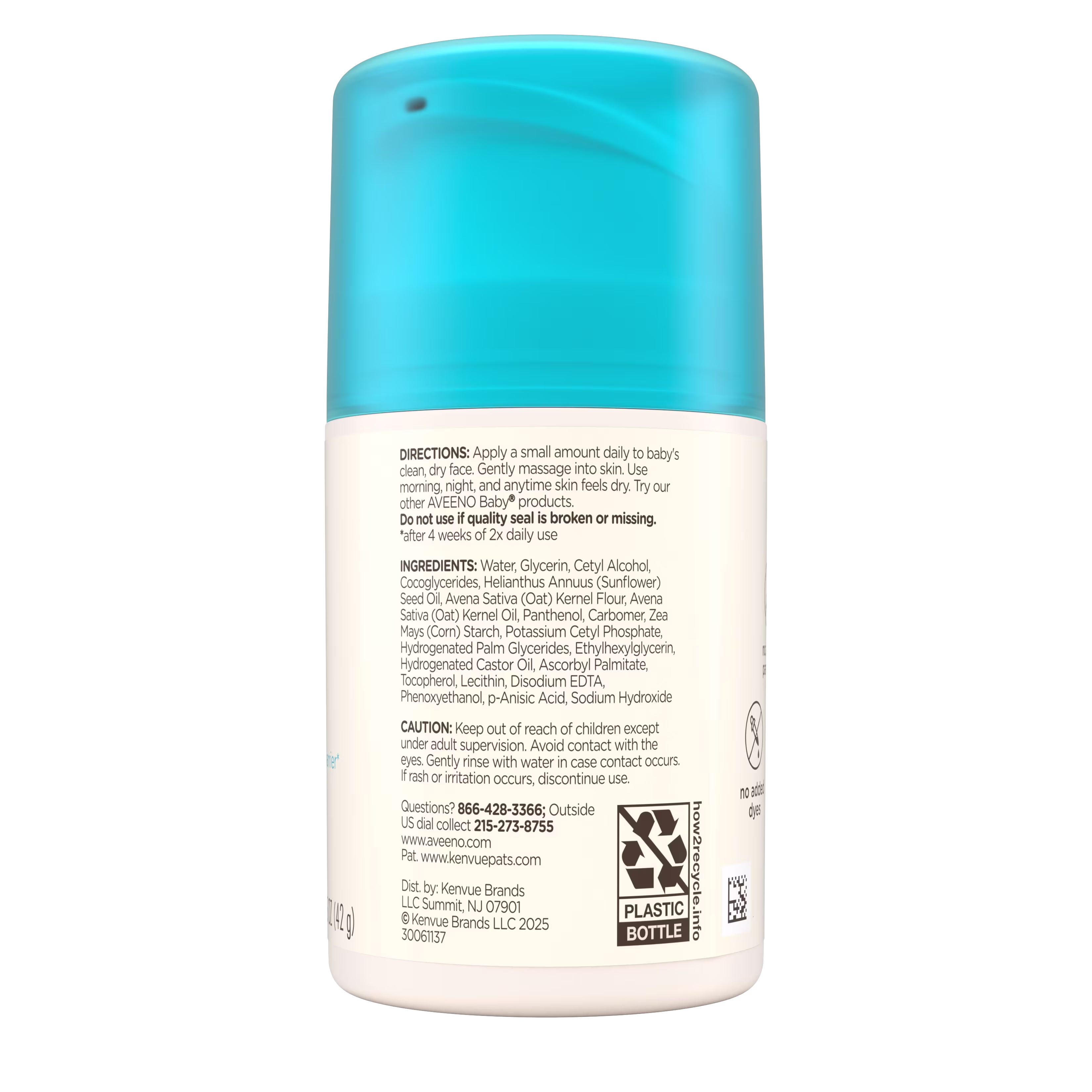 AVE US US 381372026578 120265700 706319 Baby Daily Moisture Face Cream 1p5oz PR 00225 Back pack shot Aveeno® Baby Daily Moisture Face Cream