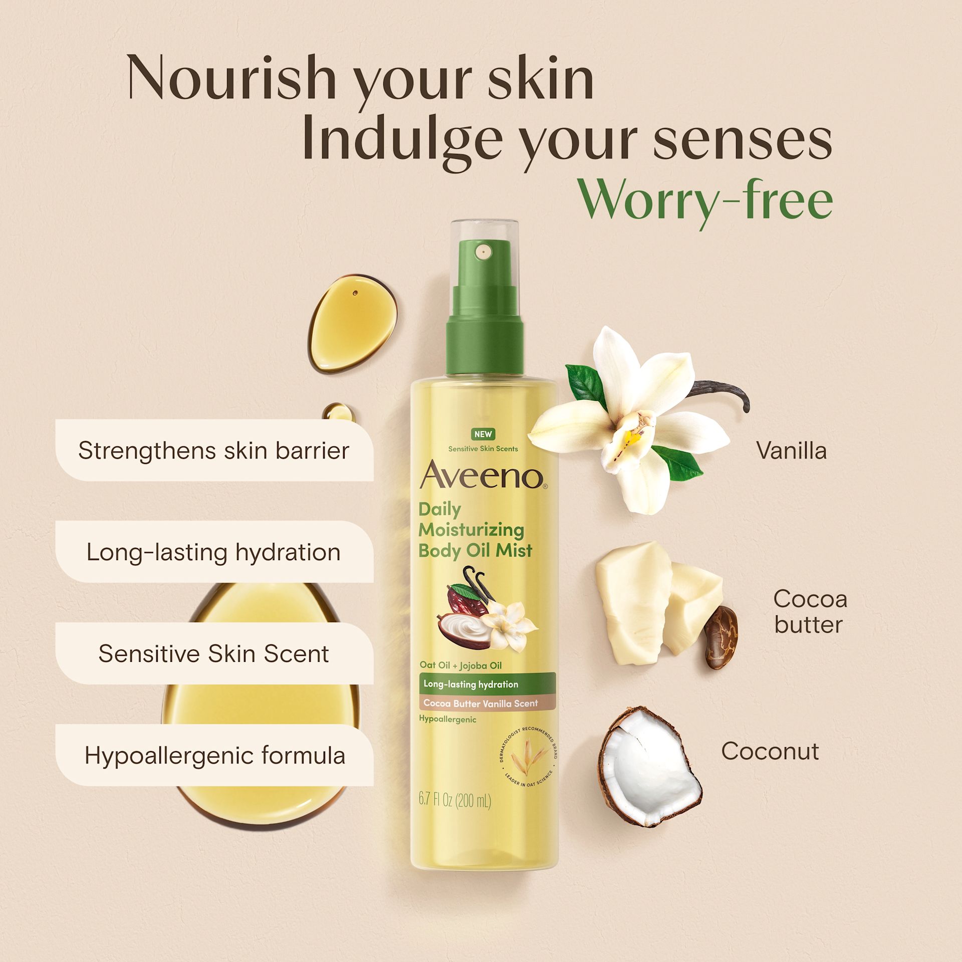 Aveeno® Daily Moisturizing Body Oil Mist, nourishing your skin indulge your senses