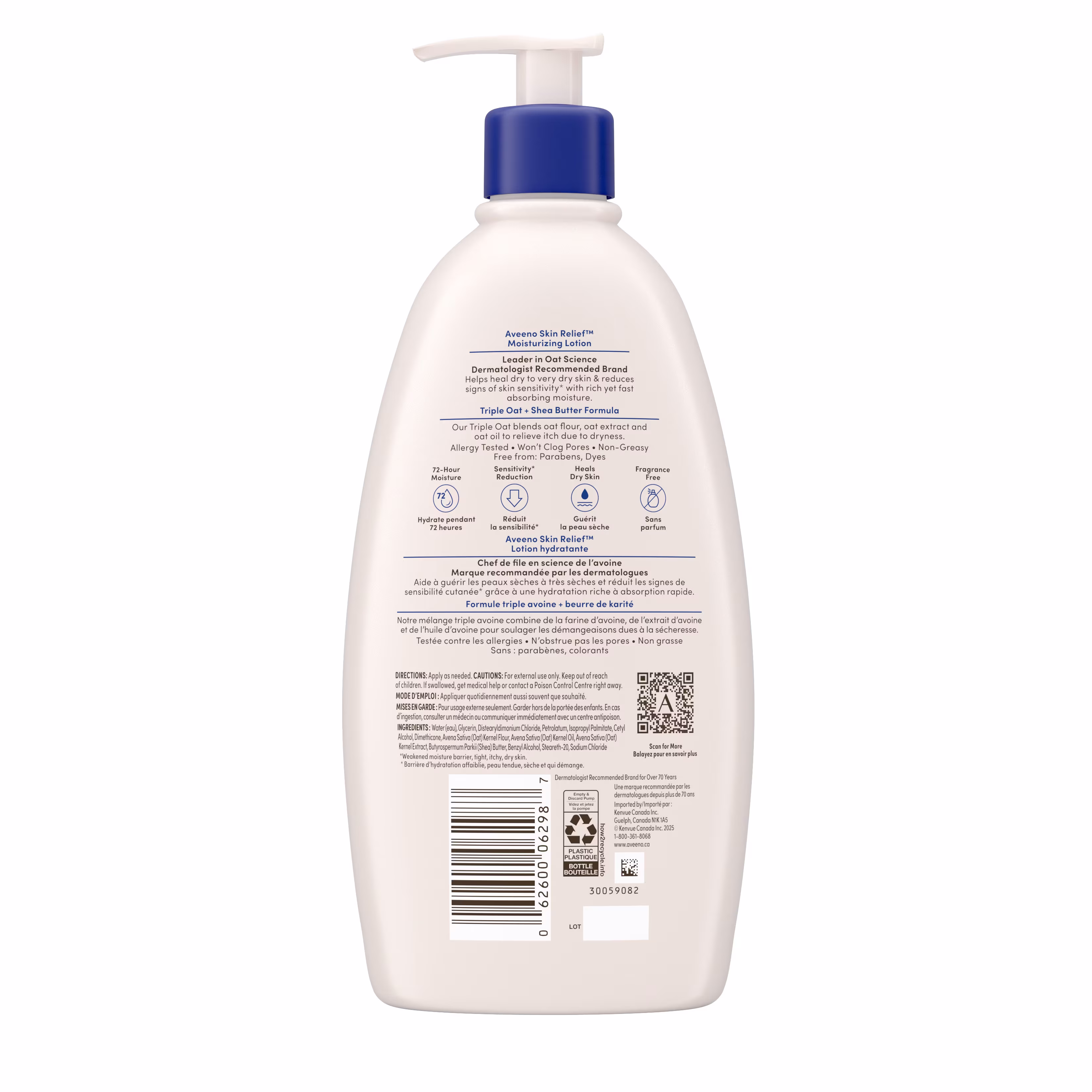 "AVEENO® Skin Relief Moisturizing Lotion, Fragrance-free, 532ml pump bottle, back label