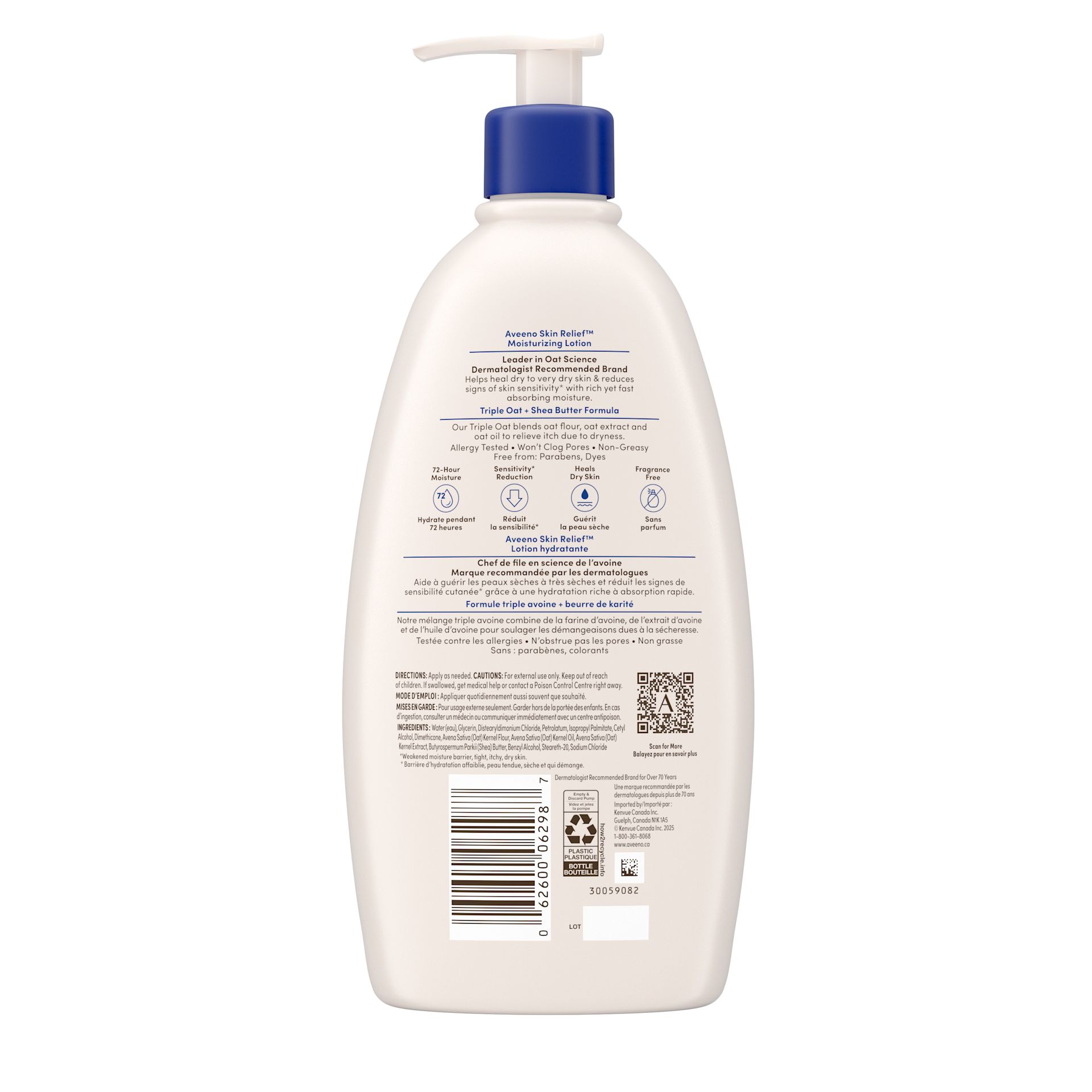 Lotion hydratante apaisante AVEENO®, non parfumée, panneau arrière du flacon-pompe de 532 ml