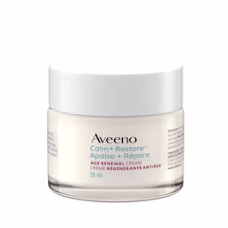 The front shot of AVEENO® Calm + Restore Age Renewal Face Cream jar, 50mL