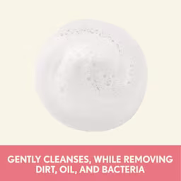 Foam texture image with a text, gently cleanses while removing dirt, oil and bacteria