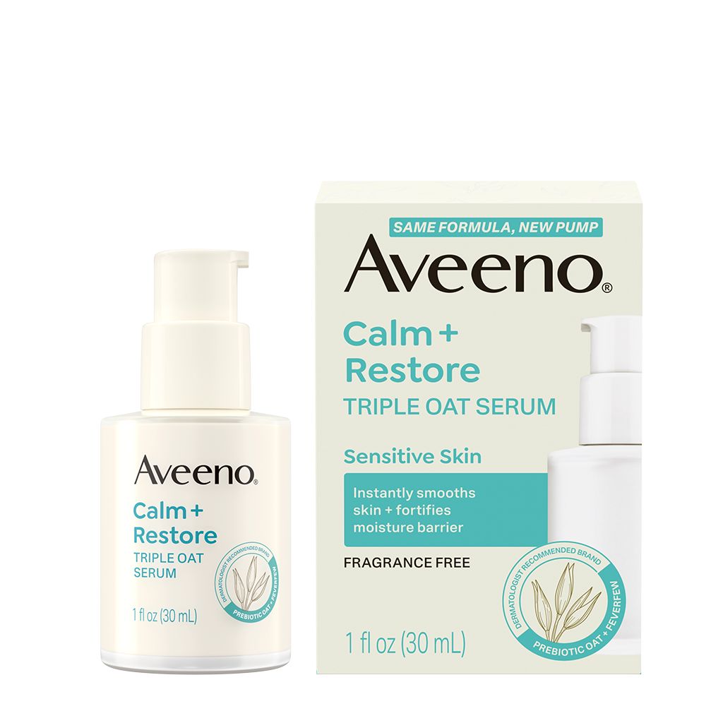Aveeno® Calm + Restore Triple Oat Serum for Sensitive Skin. Same formula, new pump
