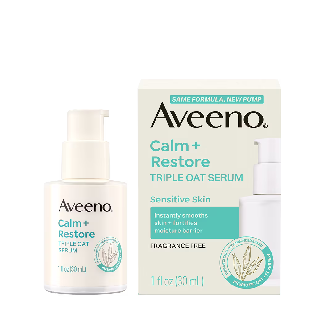 Aveeno® Calm + Restore Triple Oat Serum for Sensitive Skin. Same formula, new pump