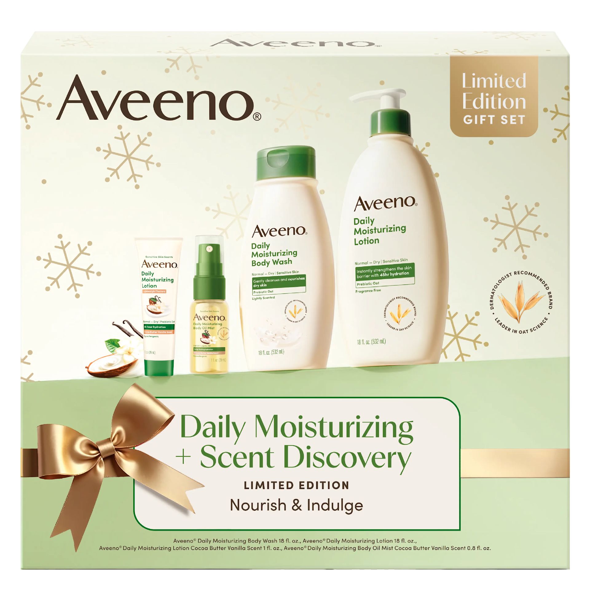 Front Pack shot of Aveeno® Daily Moisture Favorites + New Cocoa Butter Vanilla Gift Set