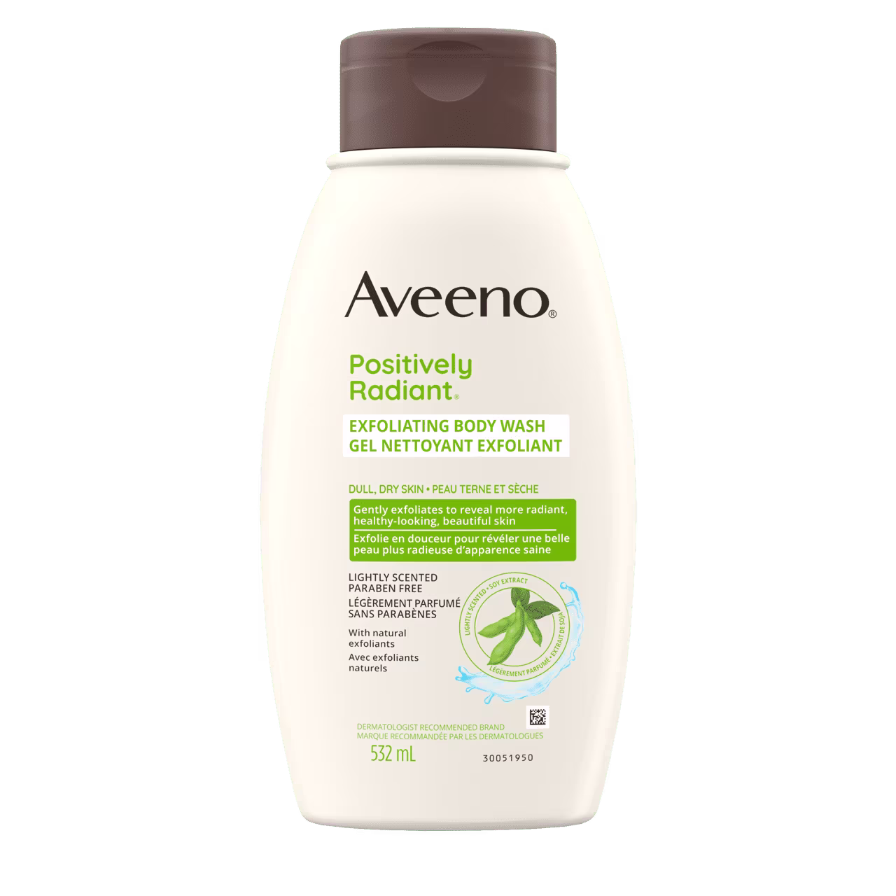 Panneau avant du flacon du gel nettoyant exfoliant AVEENO® Positively Radiant