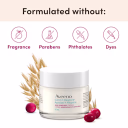 JS4452-AV-CR-AgeRenewalEcommTiles-ENG-4000x4000-6 The front shot of the AVEENO® Calm + Restore Age Renewal Cream jar with oats and cranberries