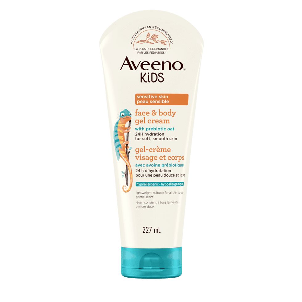 The front shot of AVEENO® Kids Sensitive Skin Face & Body Gel Cream, squeeze tube, 227mL