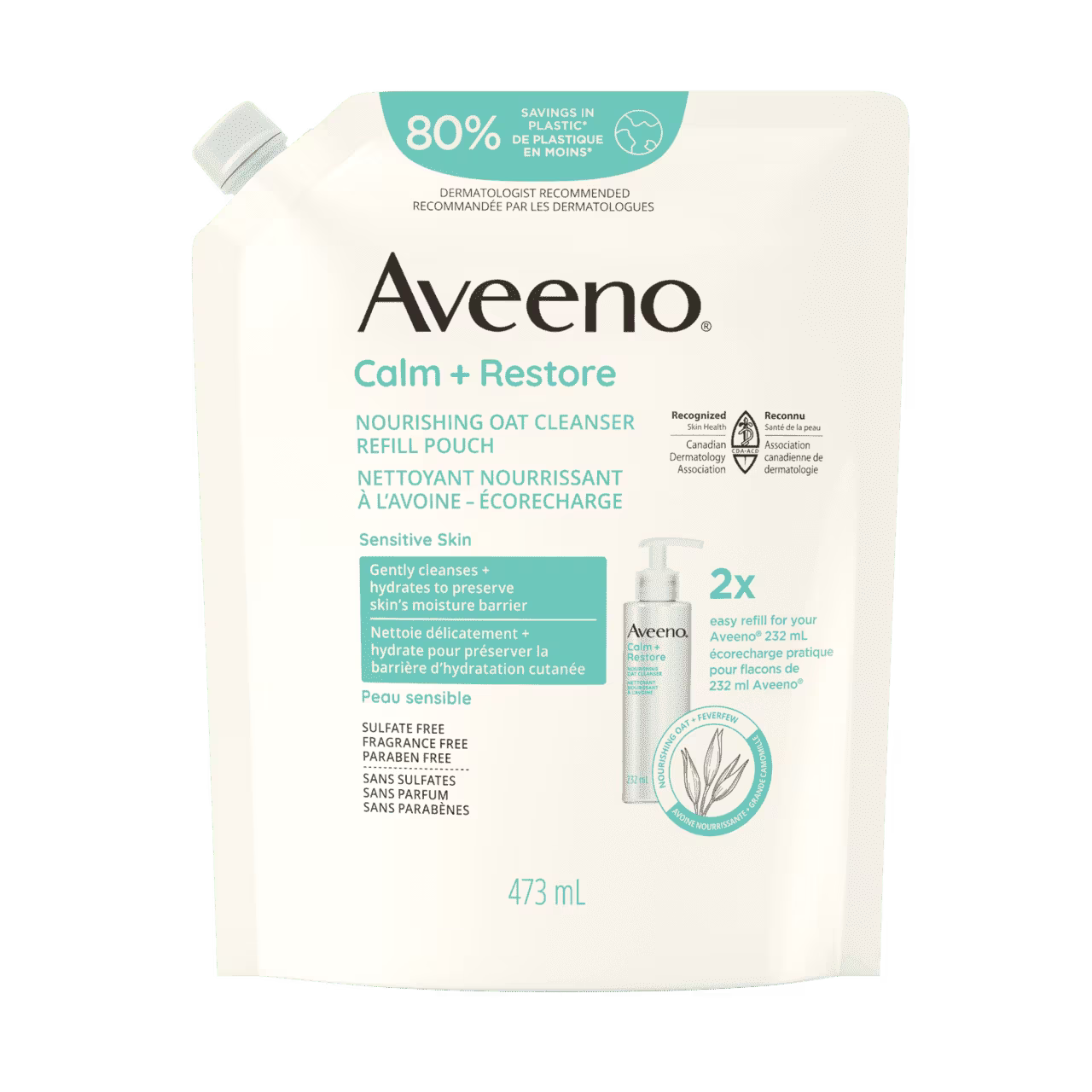 Emballage de 473 ml du nettoyant nourrissant à l’avoine Aveeno® Calm + Restore