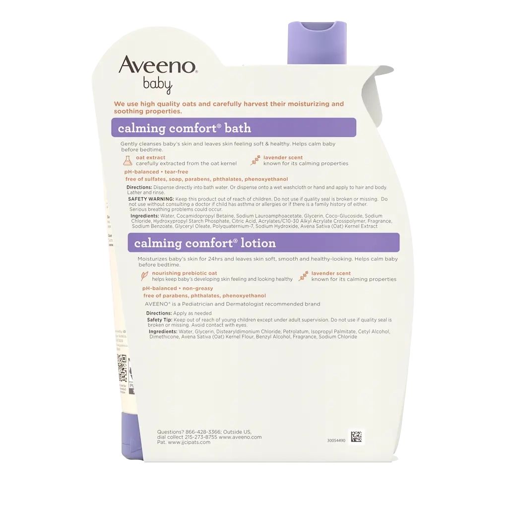 Back pack shot of Aveeno® Calming Comfort® Bath + Lotion Set