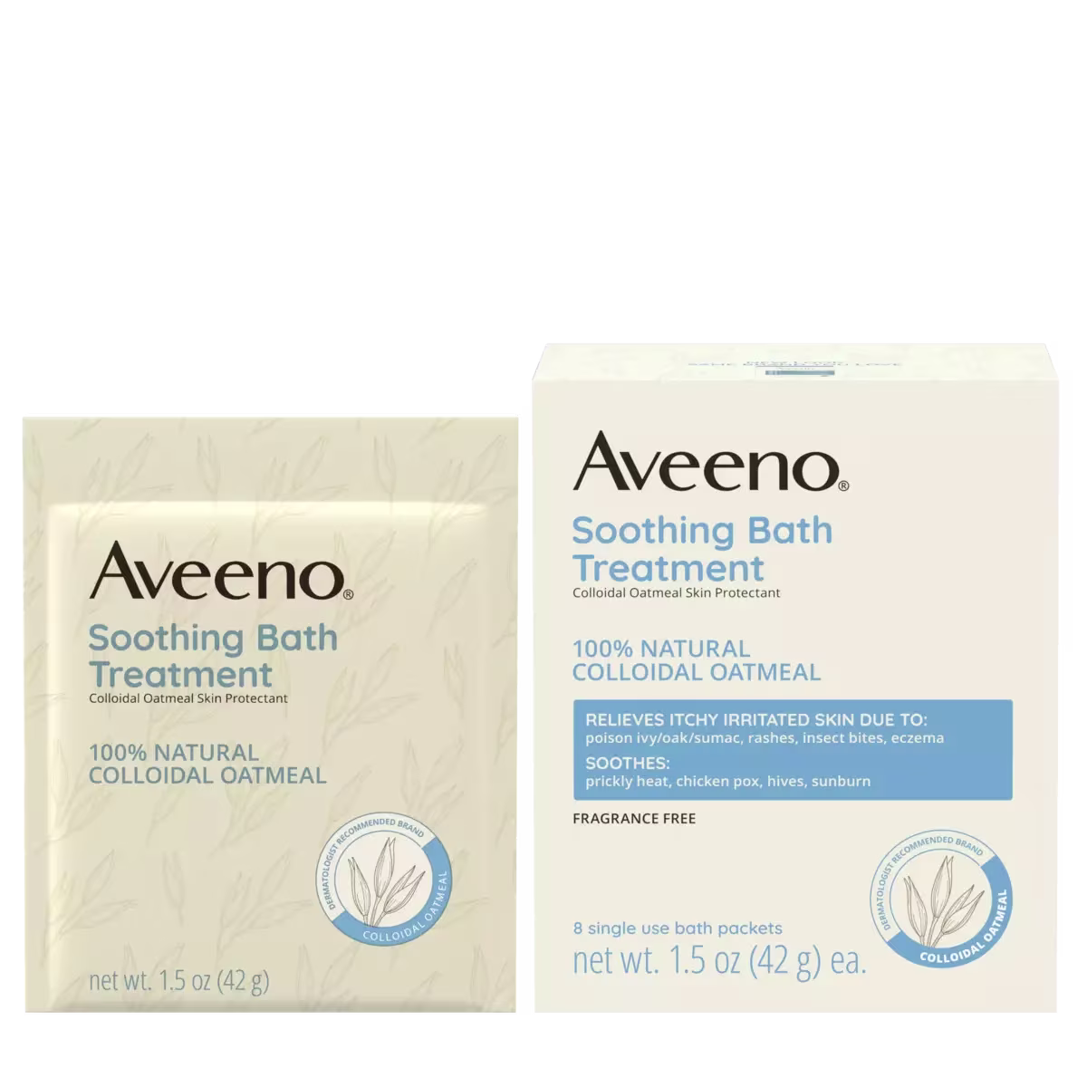 Pack shot of Aveeno® Soothing Bath Treatment For Itchy, Dry Skin 100% Colloidal Oatmeal, 1.5 oz
