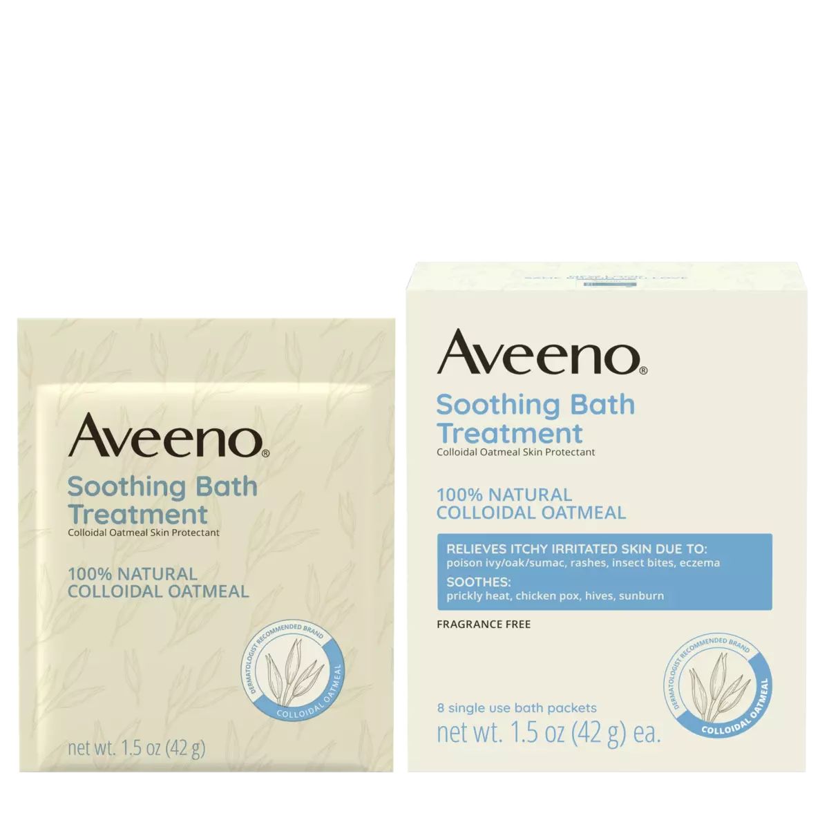 Pack shot of Aveeno® Soothing Bath Treatment For Itchy, Dry Skin 100% Colloidal Oatmeal, 1.5 oz