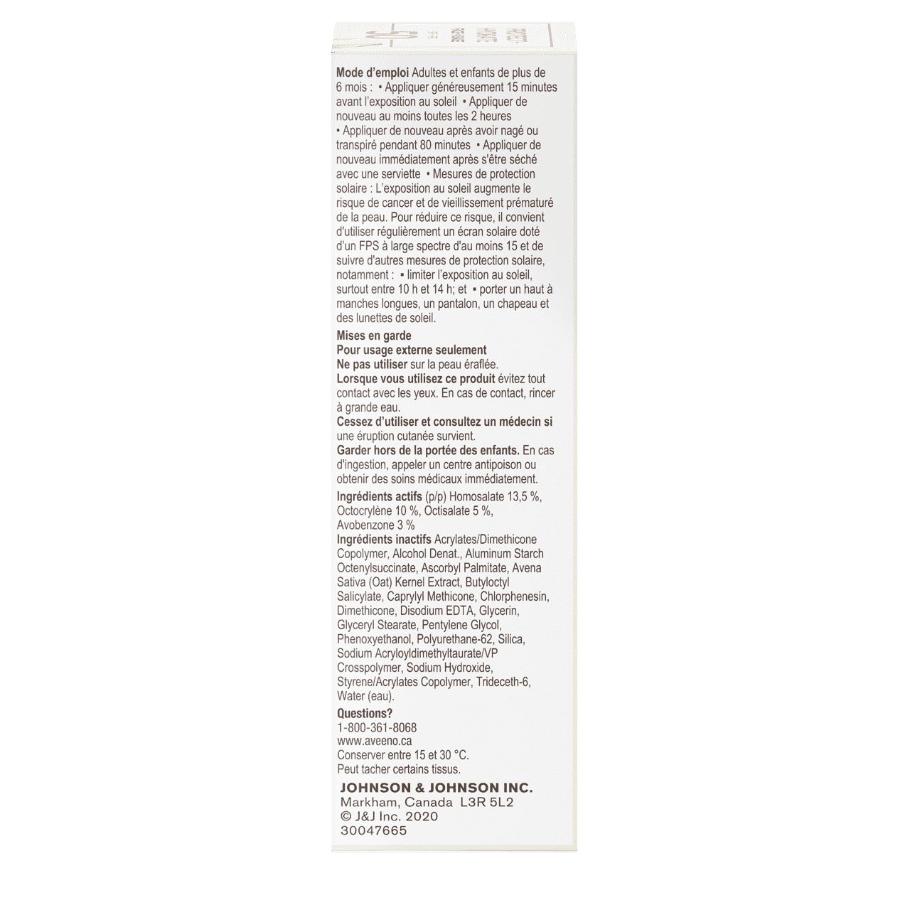 AVEENO® PROTECT + HYDRATE® MOISTURIZING FACE SUNSCREEN SPF 50 - Image 3 - Aveeno - fr-CA Étiquette latérale, du sachet de 59 ml de l'écran solaire hydratant FPS 50 pour le visage AVEENO® Protect + Hydrate®