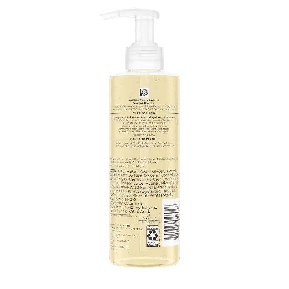 Back pack shot of Calm + Restore Gentle Foaming Cleanser for Sensitive Skin 7.8oz