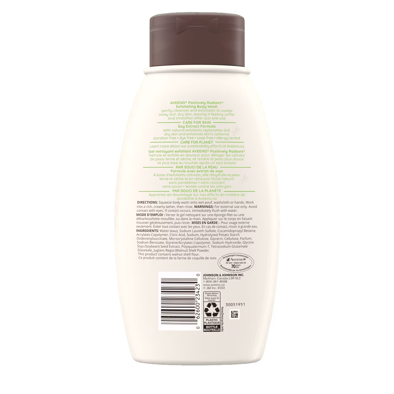 Panneau arrière du flacon du gel nettoyant exfoliant AVEENO® Positively Radiant