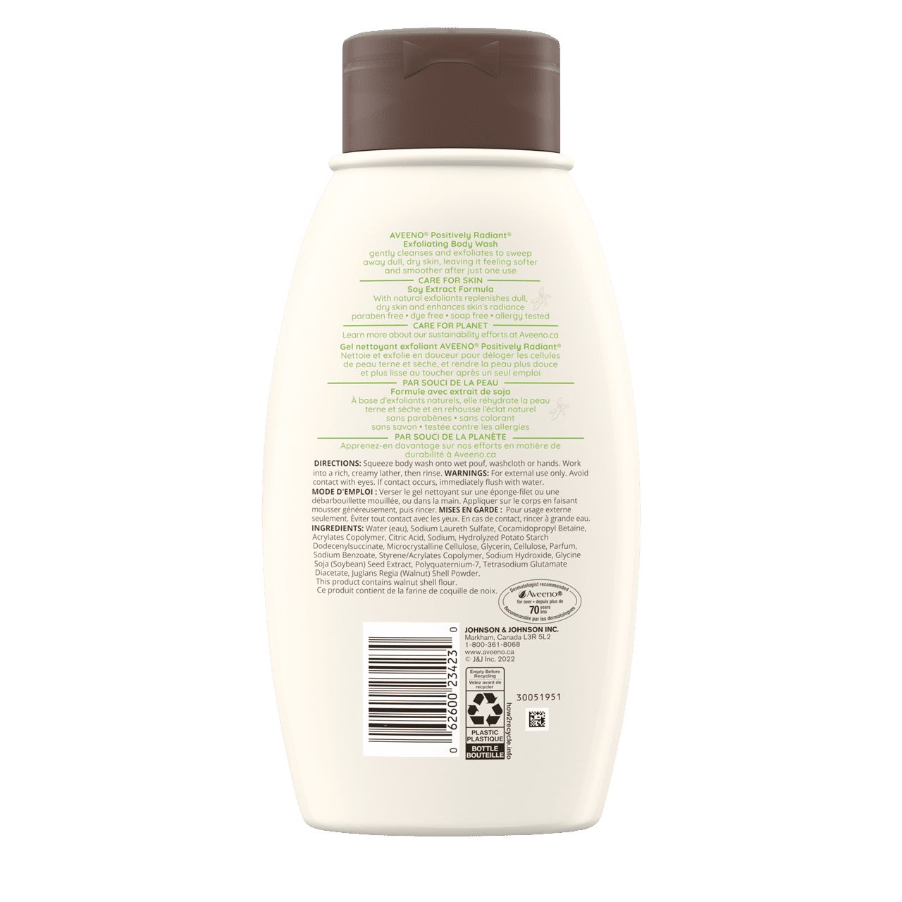 Back Shot of AVEENO® Positively Radiant Exfoliating Body Wash 