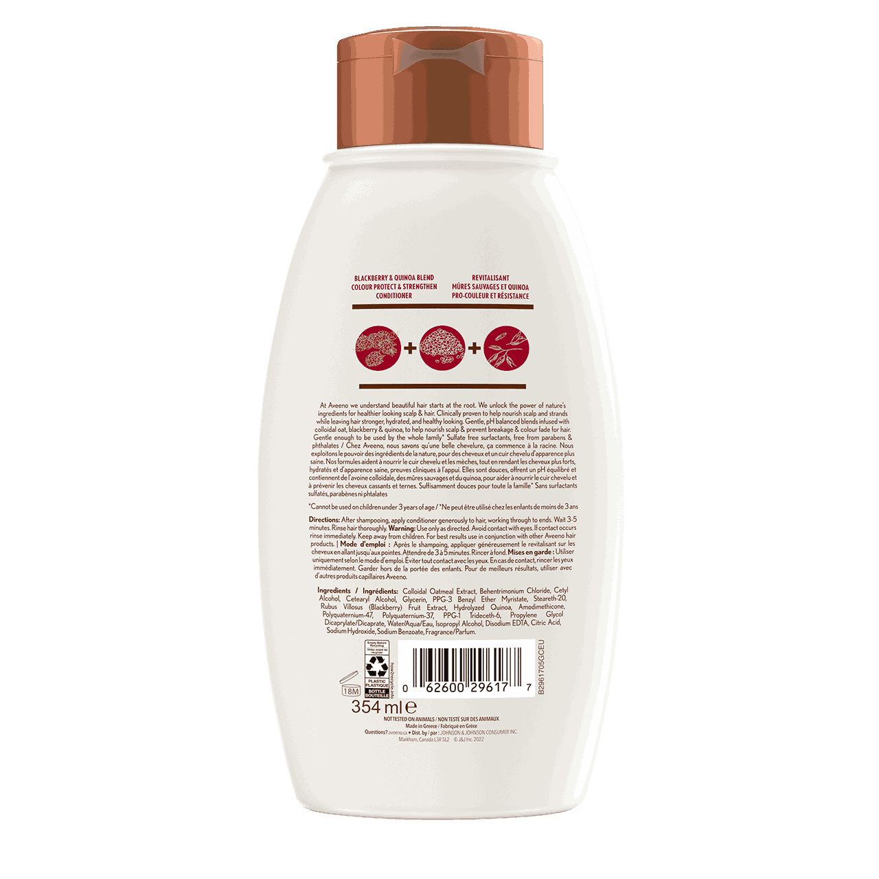 AVEENO® Blackberry Quinoa Blend Conditioner, 354ml bottle, back label