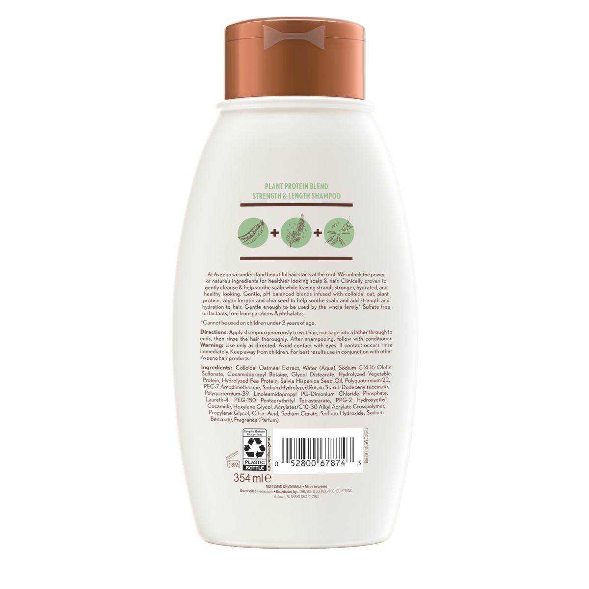 Back pack shot of Aveeno® Plant Protein Blend Shampoo 12oz