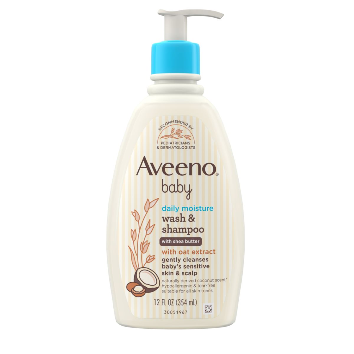 Front pack shot of Aveeno® Baby Daily Moisture 2-in-1 Body Wash & Shampoo With Shea Butter and Oat Extract