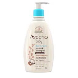 Front pack shot of Aveeno® Baby Daily Moisture 2-in-1 Body Wash & Shampoo With Shea Butter and Oat Extract