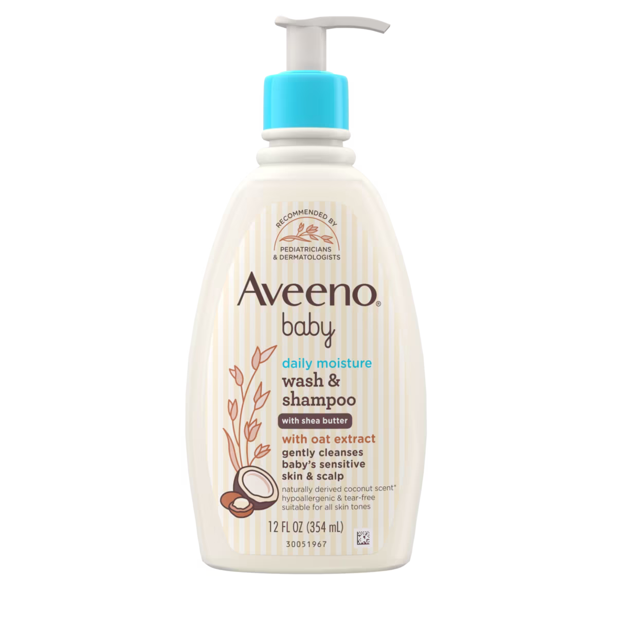 Front pack shot of Aveeno® Baby Daily Moisture 2-in-1 Body Wash & Shampoo With Shea Butter and Oat Extract