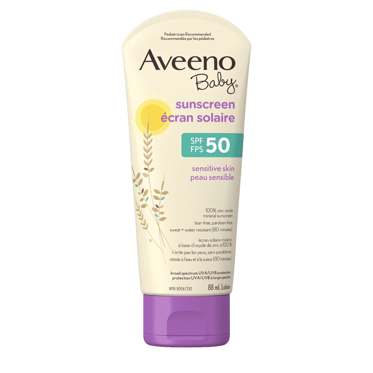 Écran solaire minéral AVEENO® BABY en bâton FPS 50, Peau sensible, Loton, 88 ml