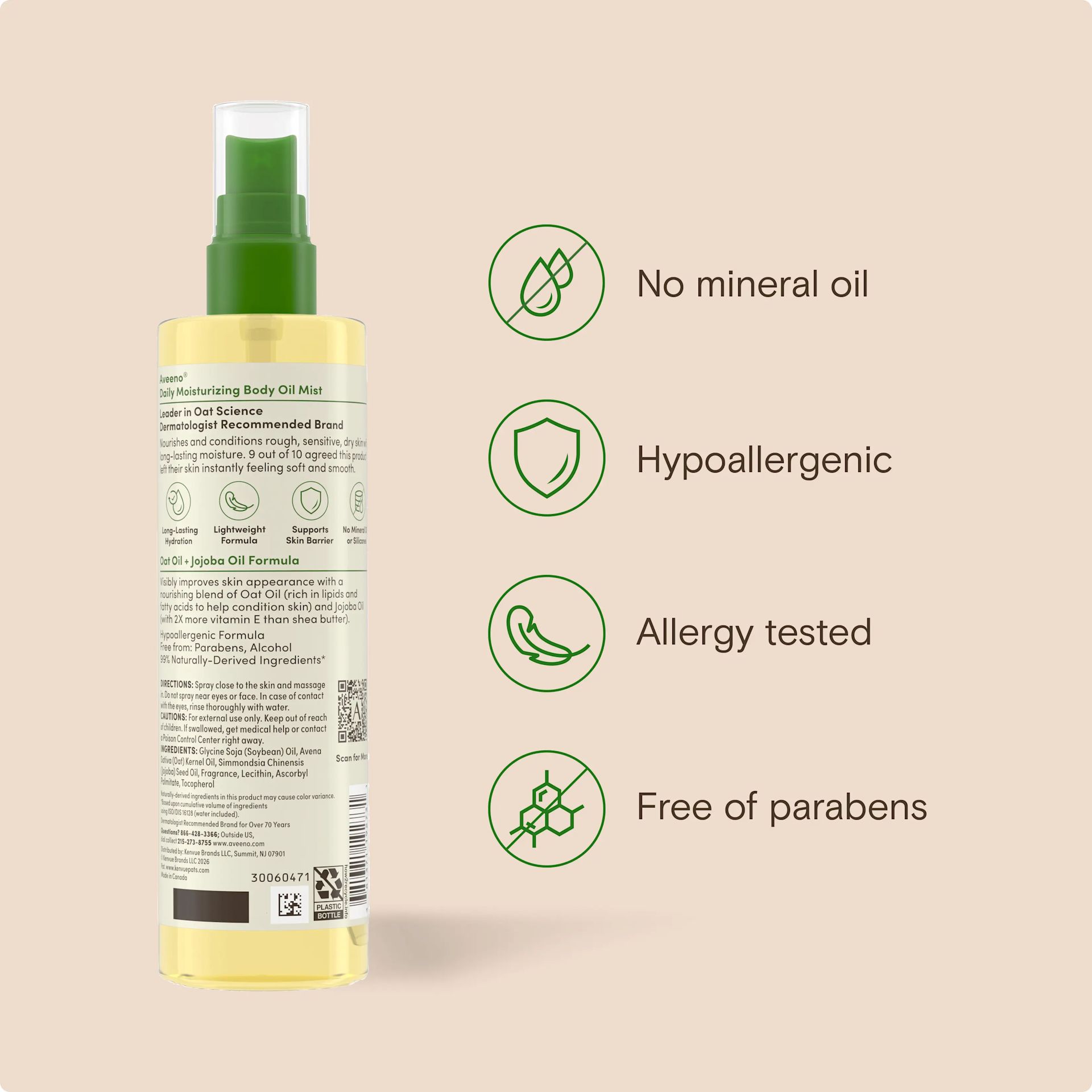 No mineral oil, hypoallergenic, allergy tested and free of parabens