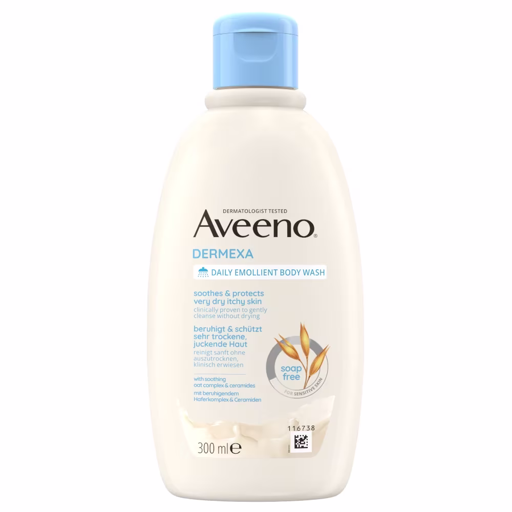 Aveeno® Dermexa Emolienčný sprchovací gél, bez parfumov, 300 ml, na veľmi suchú,  svrbiacu pokožku so sklonom k ekzému