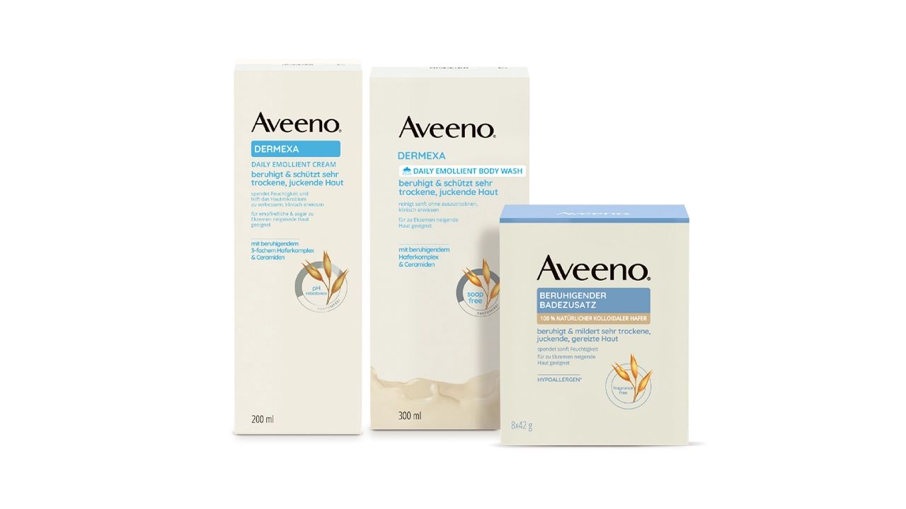 Produkty Aveeno® Dermexa - obrázky produktů Aveeno® Dermexa přední strana