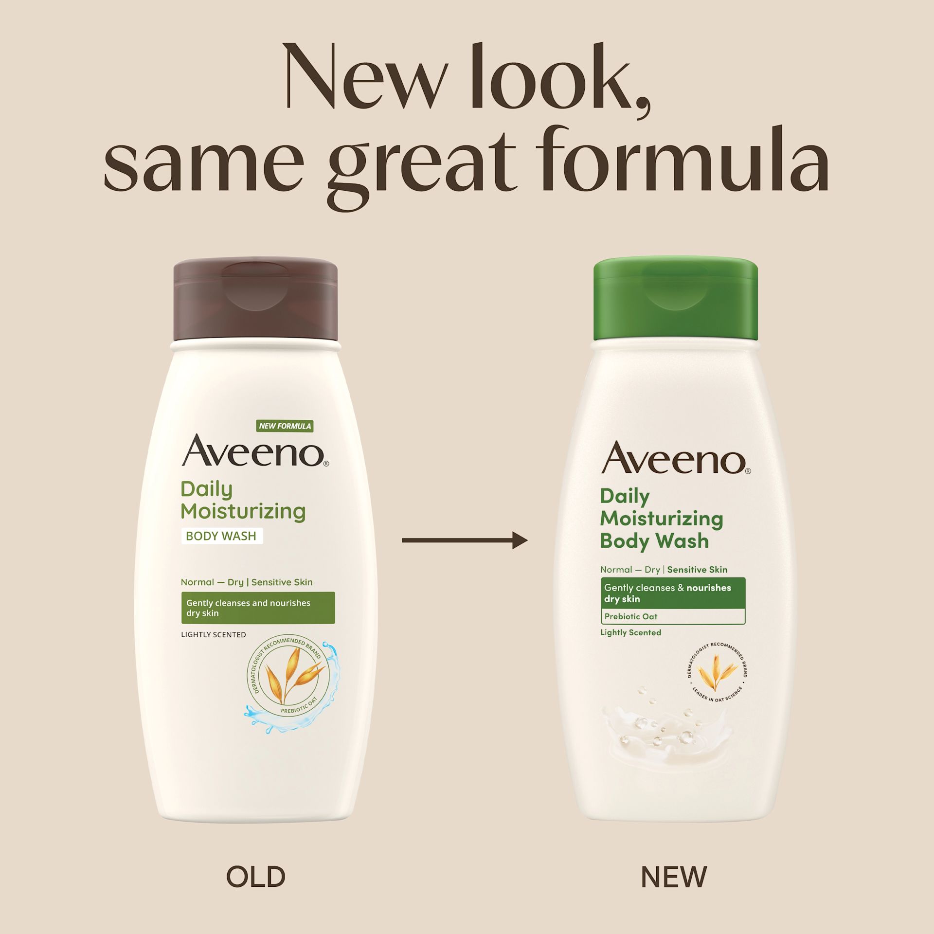 US AVE Captain Packaging Transition Images 3300x3300 Daily Moisturizing Body Wash 18oz Aveeno® Daily Moisturizing Oat Body Wash - New Look, same great formula