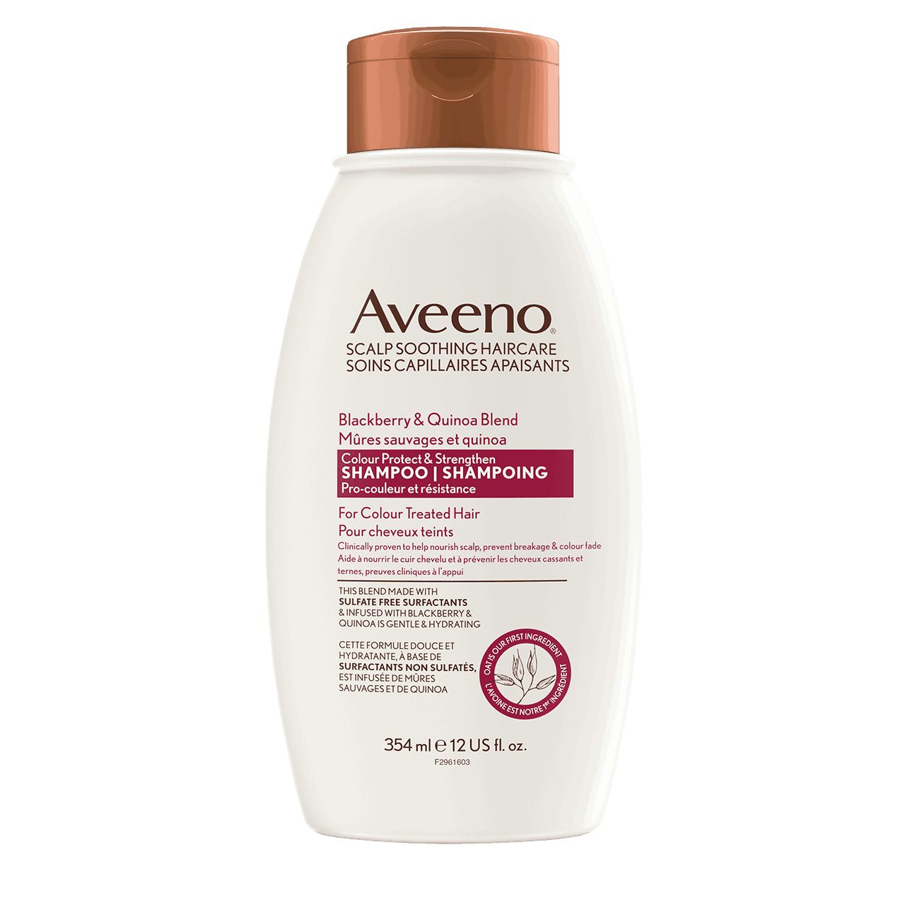 AVEENO® Blackberry Quinoa Blend Shampoo, 354ml bottle, back label