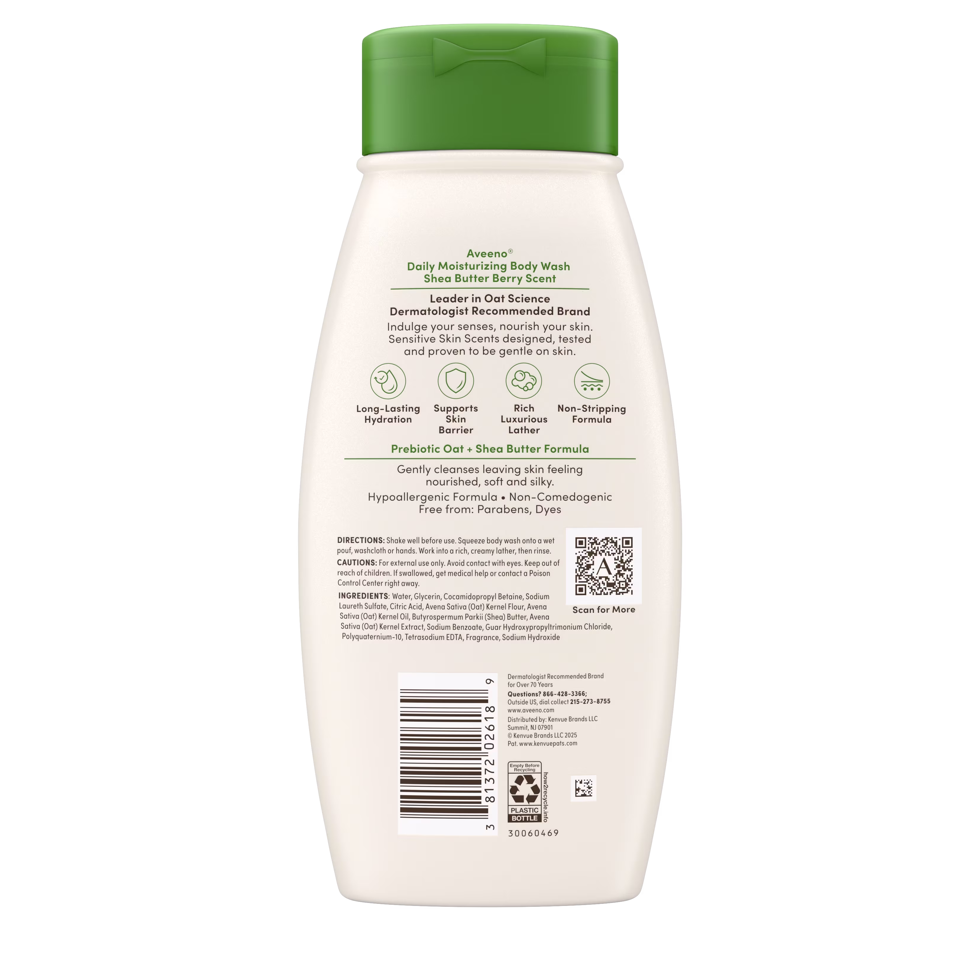 Back pack shot of Aveeno® Daily Moisturizing Body Wash, Shea Butter Berry Scent, Sensitive Skin Scents 18oz Back pack shot of Aveeno® Daily Moisturizing Body Wash, Shea Butter Berry Scent, Sensitive Skin Scents 18oz