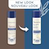 Un ancien et un nouveau flacon facile à presser de 198 g du gel à raser apaisant Aveeno avec la mention « Nouveau look »