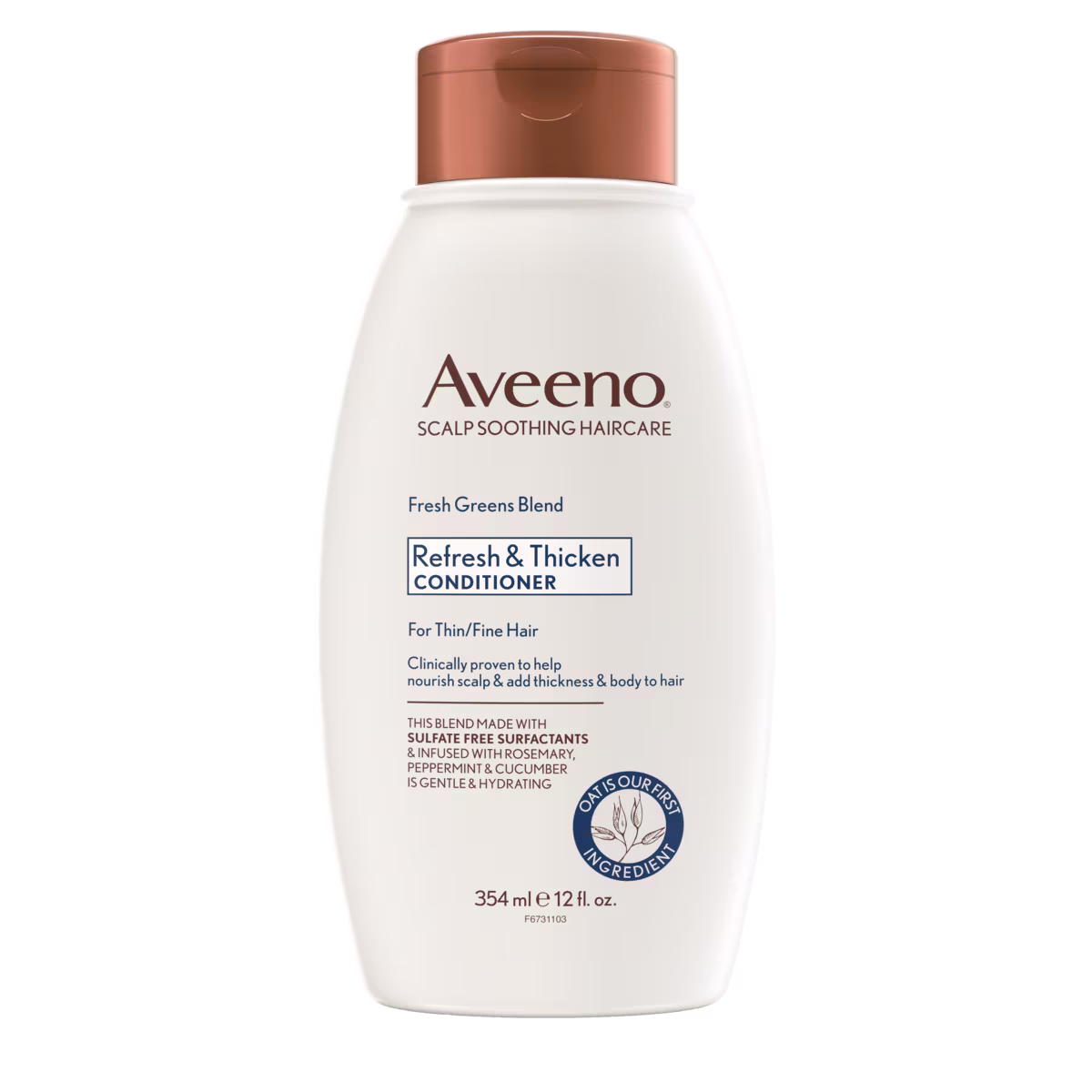 Pack shot of Aveeno® Fresh Greens Blend Refresh & Thicken Conditioner for Thin/Fine Hair, 12 fl oz