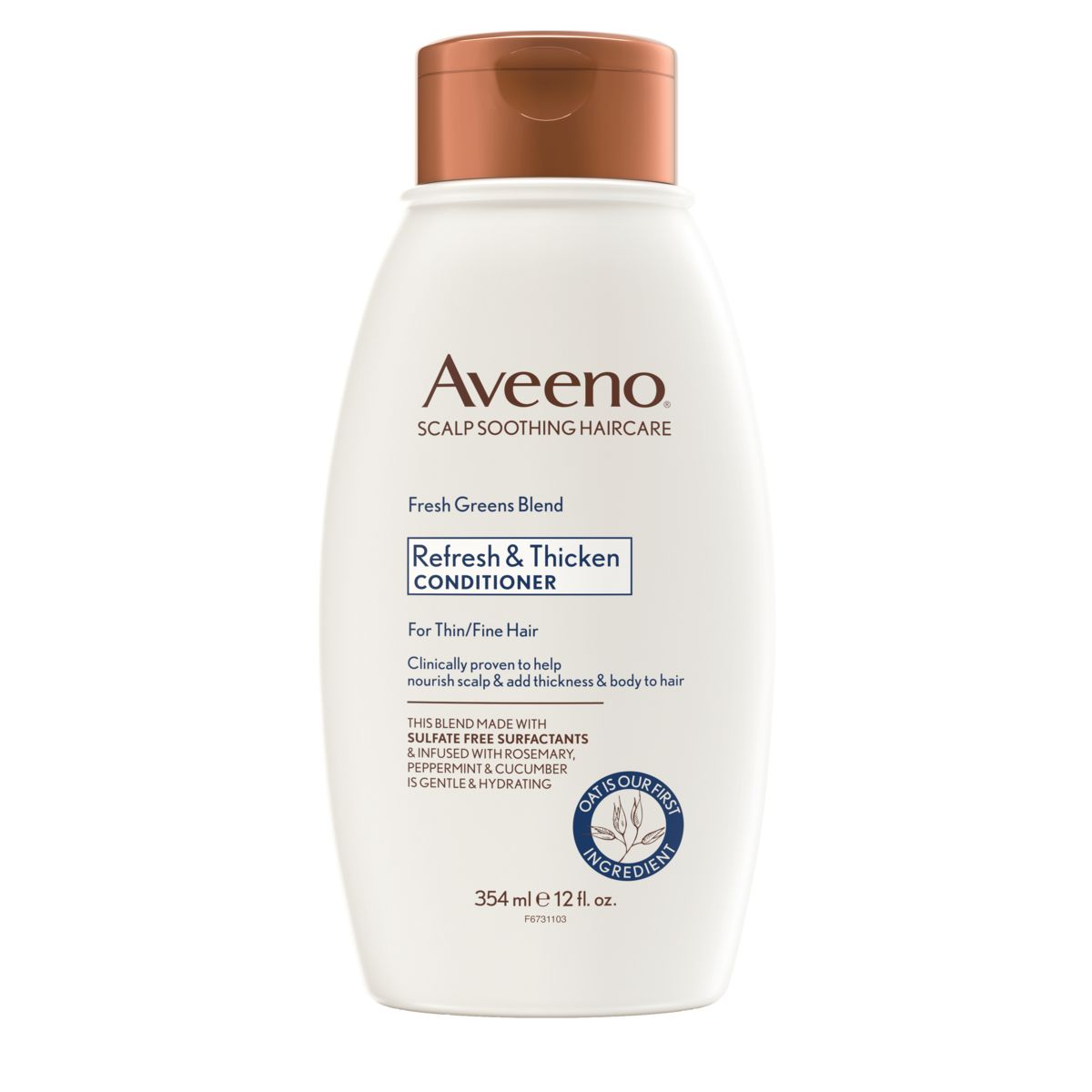 Pack shot of Aveeno® Fresh Greens Blend Refresh & Thicken Conditioner for Thin/Fine Hair, 12 fl oz