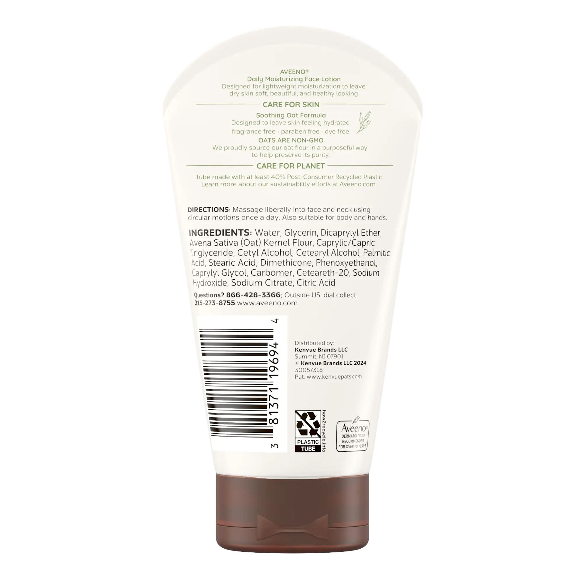 Back Pack shot of Aveeno® Daily Moisturizing Face Lotion