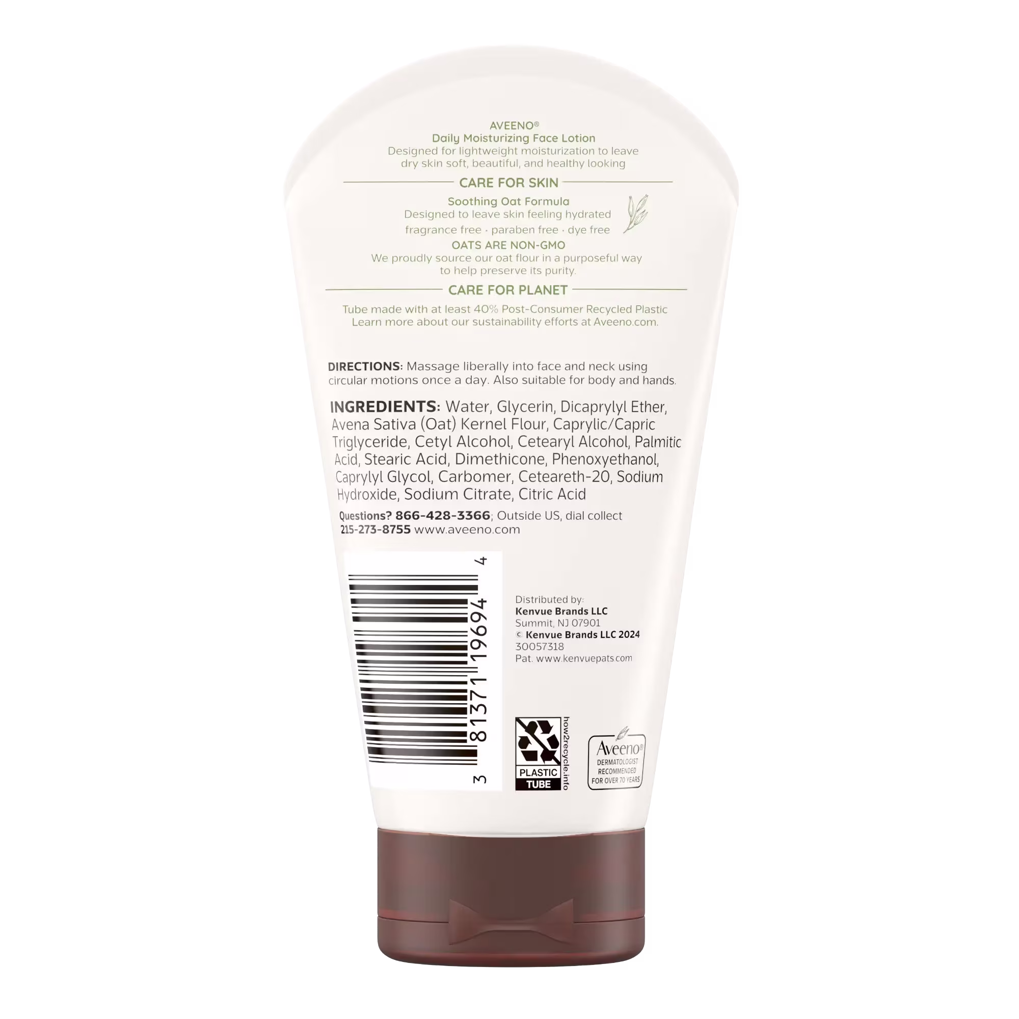 Back Pack shot of Aveeno® Daily Moisturizing Face Lotion