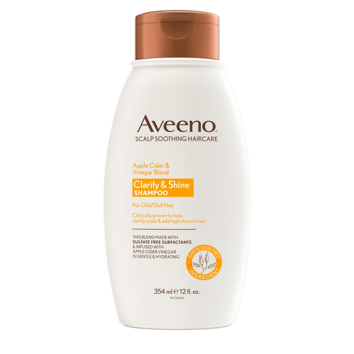 Pack shot of Aveeno® Apple Cider Vinegar Blend Clarify & Shine Shampoo for Oily/Dull Hair, 12 fl oz