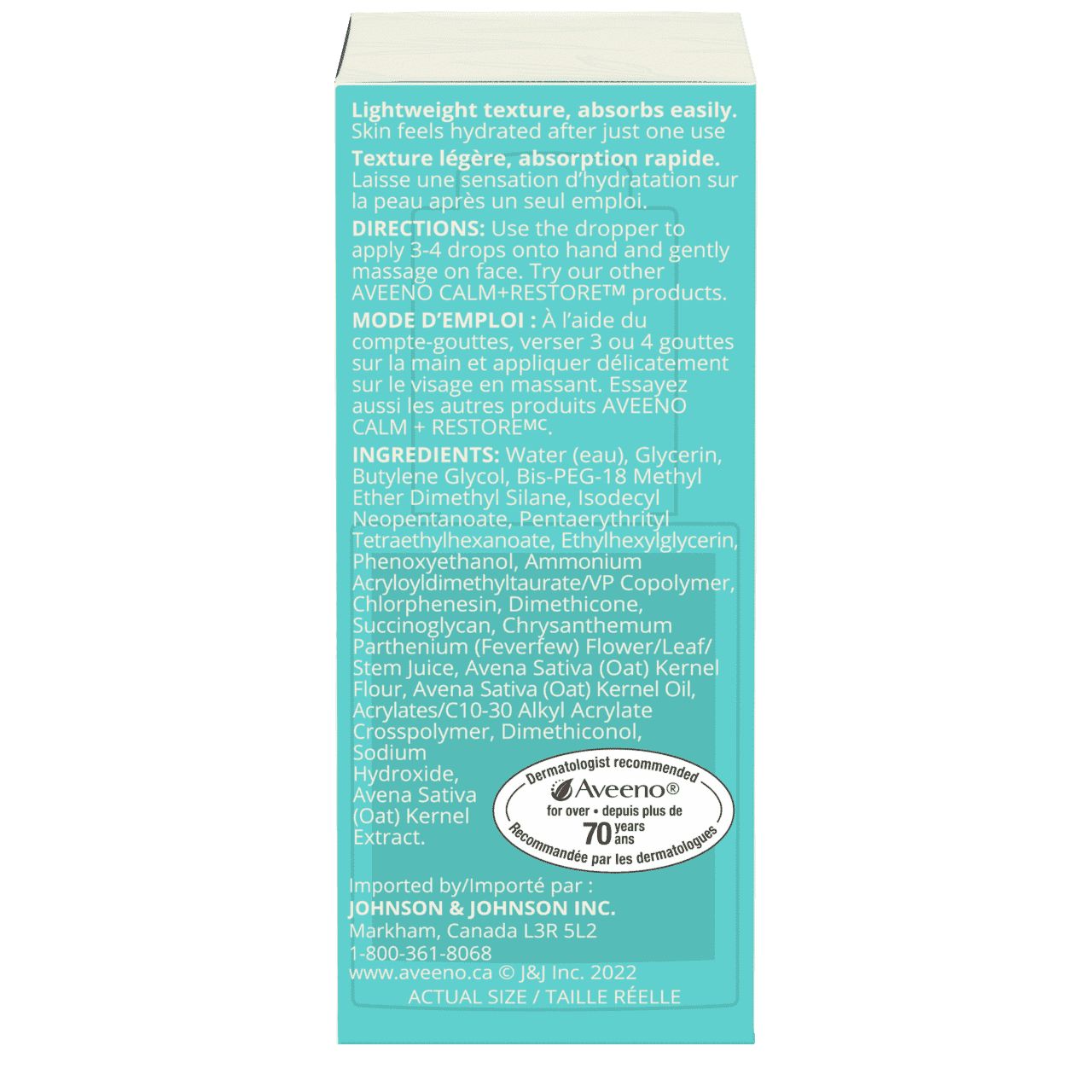 Panneau arrière de l’emballage du sérum triple avoine AVEENO® Calm + Restore