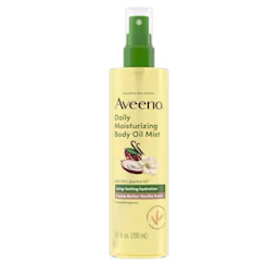 Front pack shot of Aveeno® Daily Moisturizing Body Oil Mist, Cocoa Butter Vanilla Scent 6.7oz