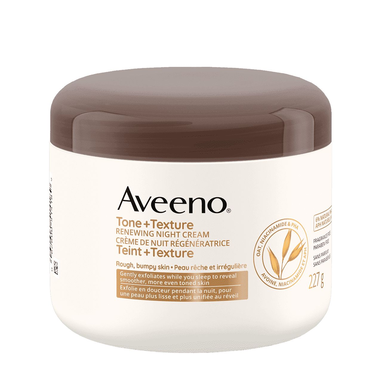 Pot de 227 g de la crème de nuit régénératrice AVEENO® Teint + Texture