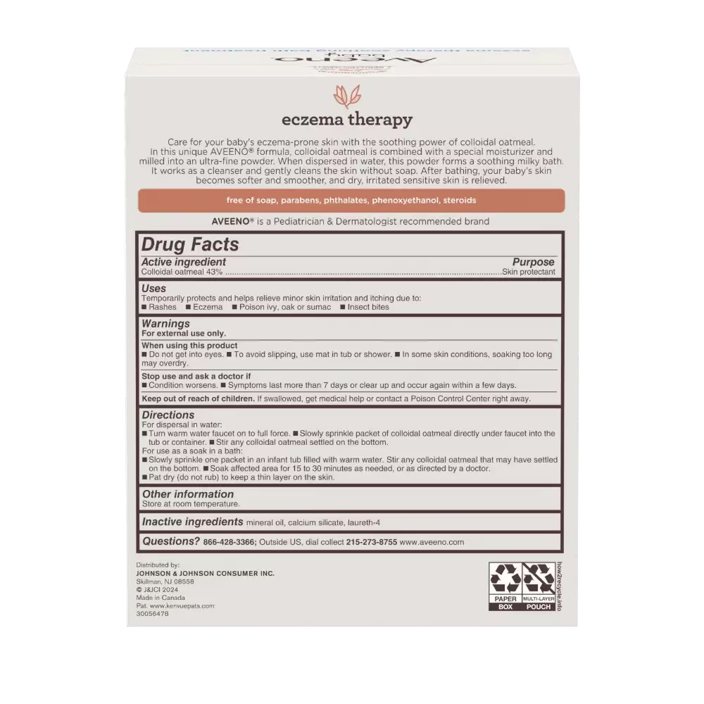 Aveeno® Baby Eczema Therapy Soothing Bath Treatment Product Box Backshot