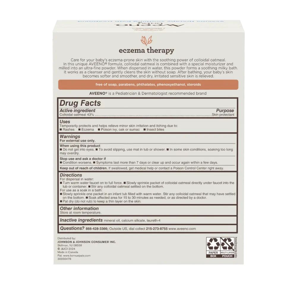 Aveeno® Baby Eczema Therapy Soothing Bath Treatment Product Box Backshot