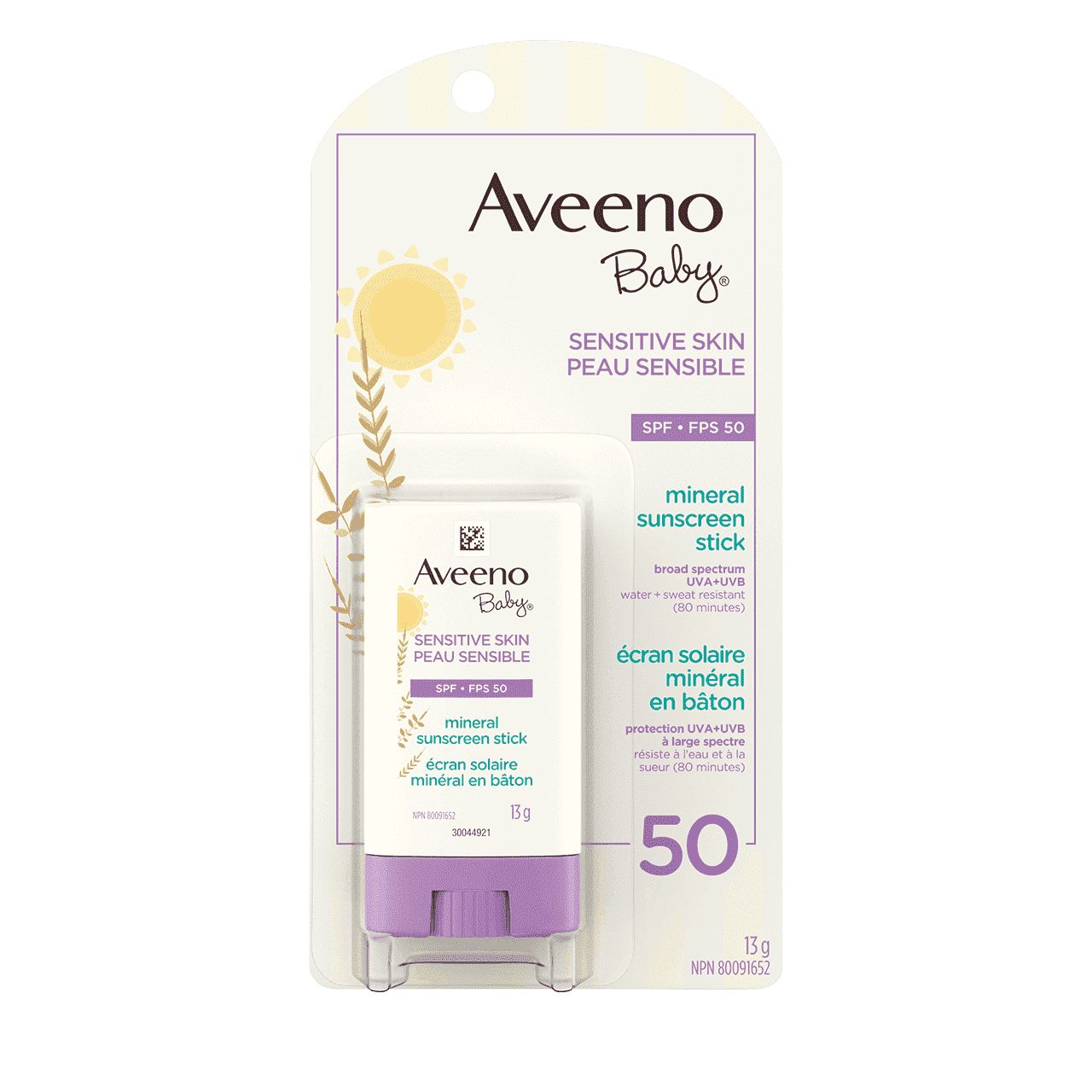 AVEENO® BABY Mineral Sunscreen SPF 50, Sensitive Skin, 13g stick