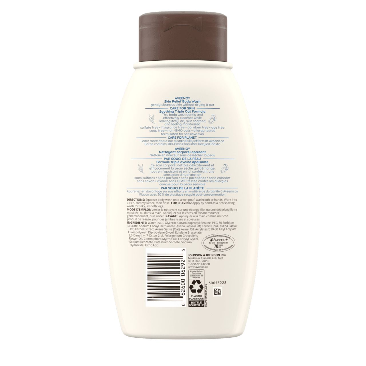 Nettoyant corporel apaisant AVEENO®, non parfumé, panneau arrière, 532 ml
